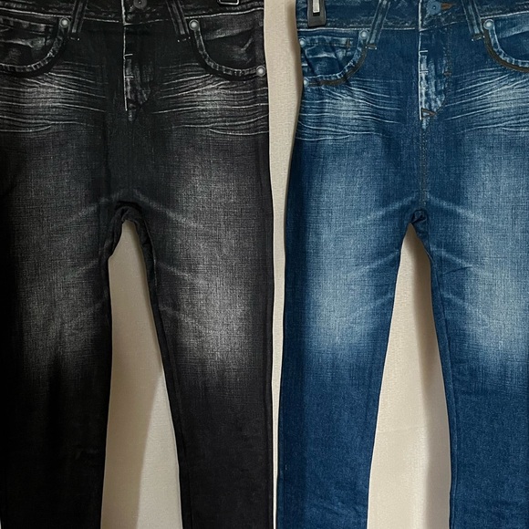 Bundle of 2 Winter Theral Denim Leggings. BLUE & BLACK. 95% polyester 5% spandex - Picture 7 of 12